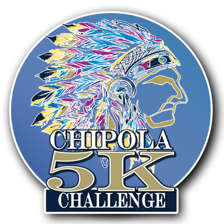 Indian head logo with feathers with words Chipola 5k Challenge